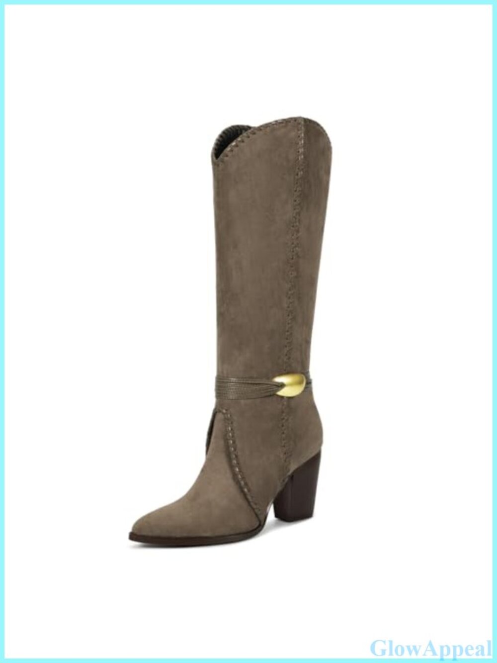 Faux Suede Knee High Cowboy Boots Block Heel Western